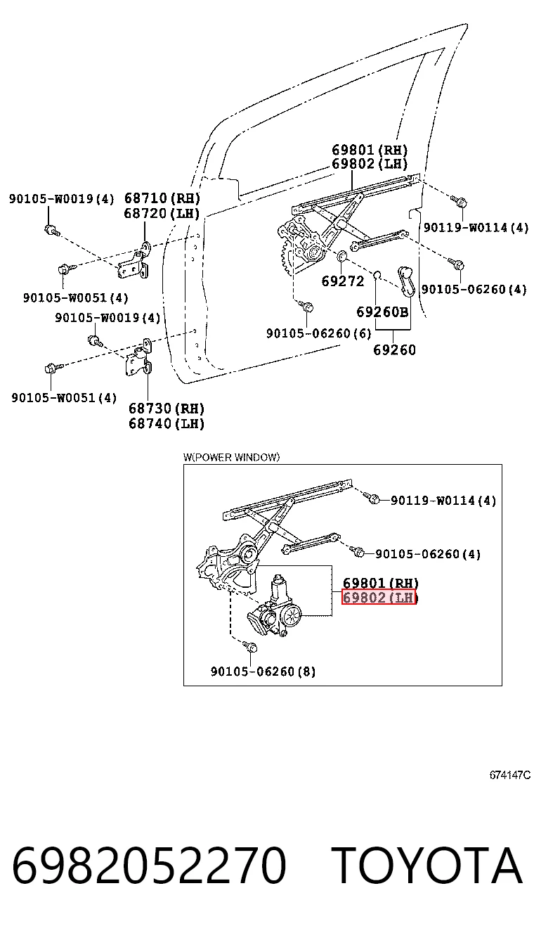 6982052270 Toyota Механизм стеклоподъемника передней левой двери