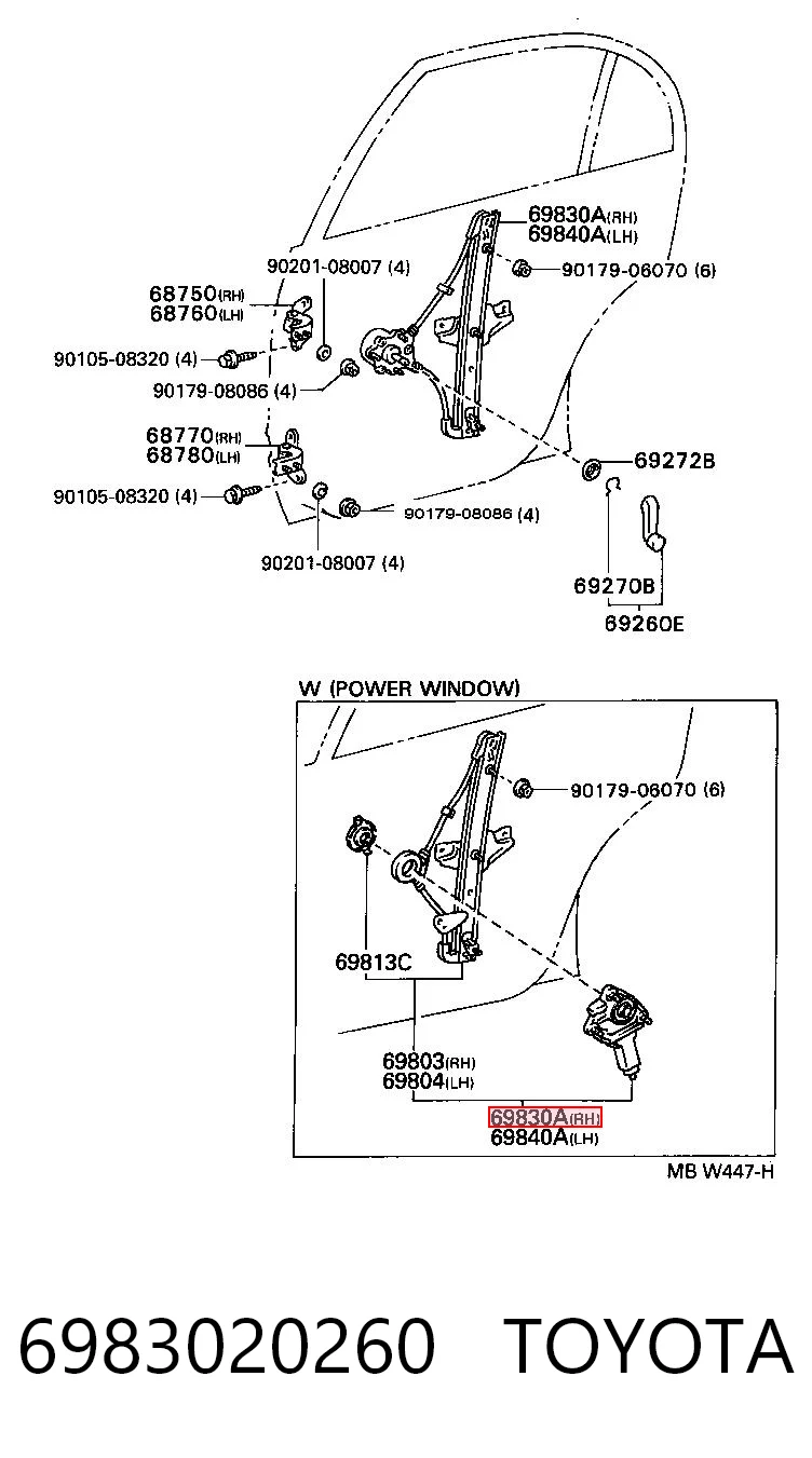 6983020260 Toyota  Механизм стеклоподъемника правой задней двери