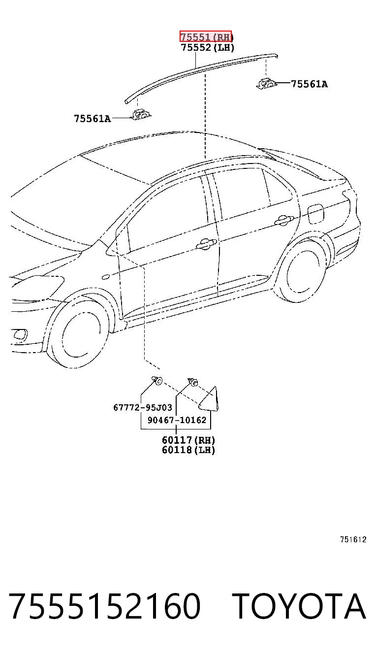 7555152160 Toyota Накладка крыши правая