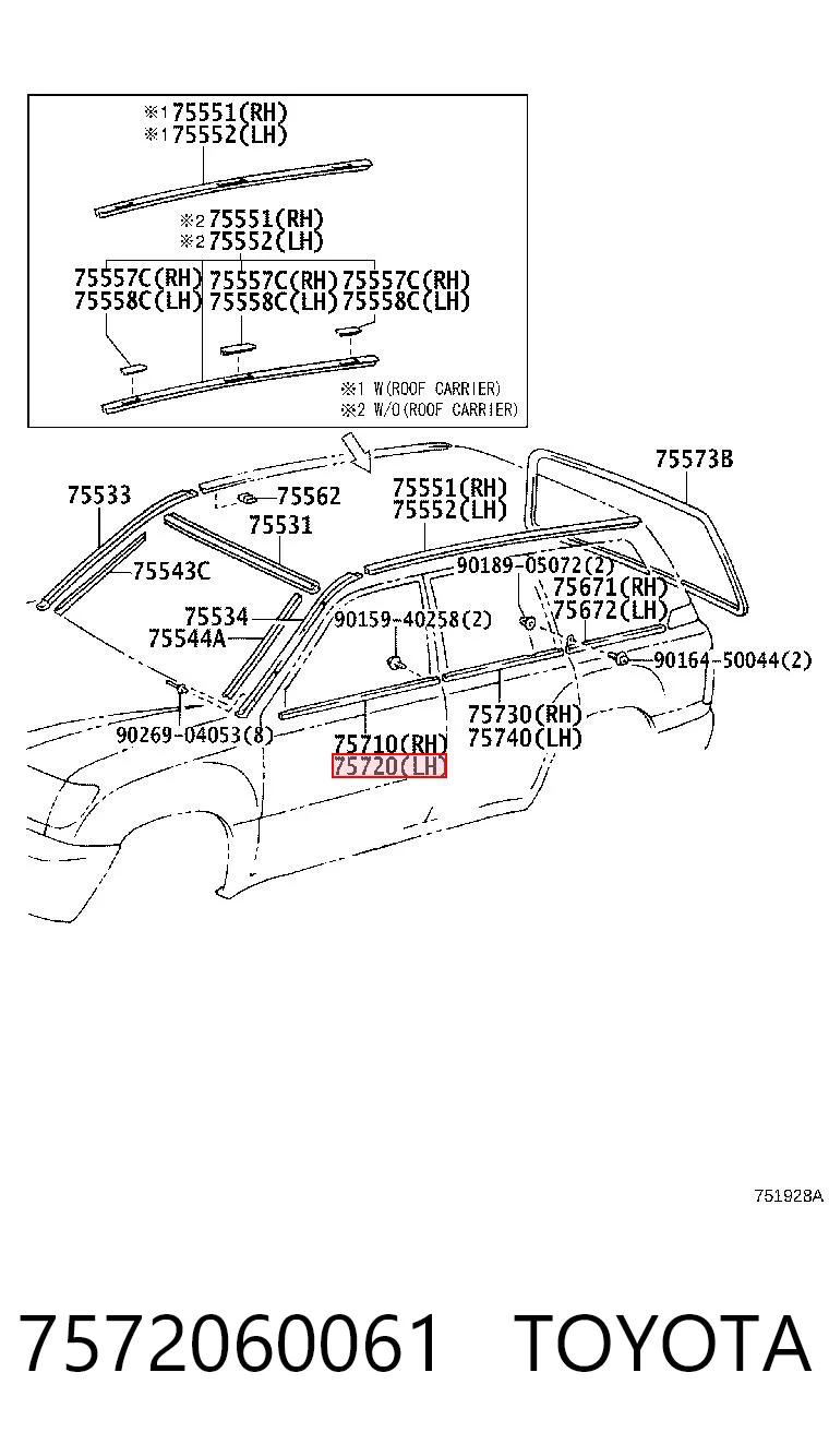 7572060061 Toyota Молдинг опускного стекла двери передней, левой