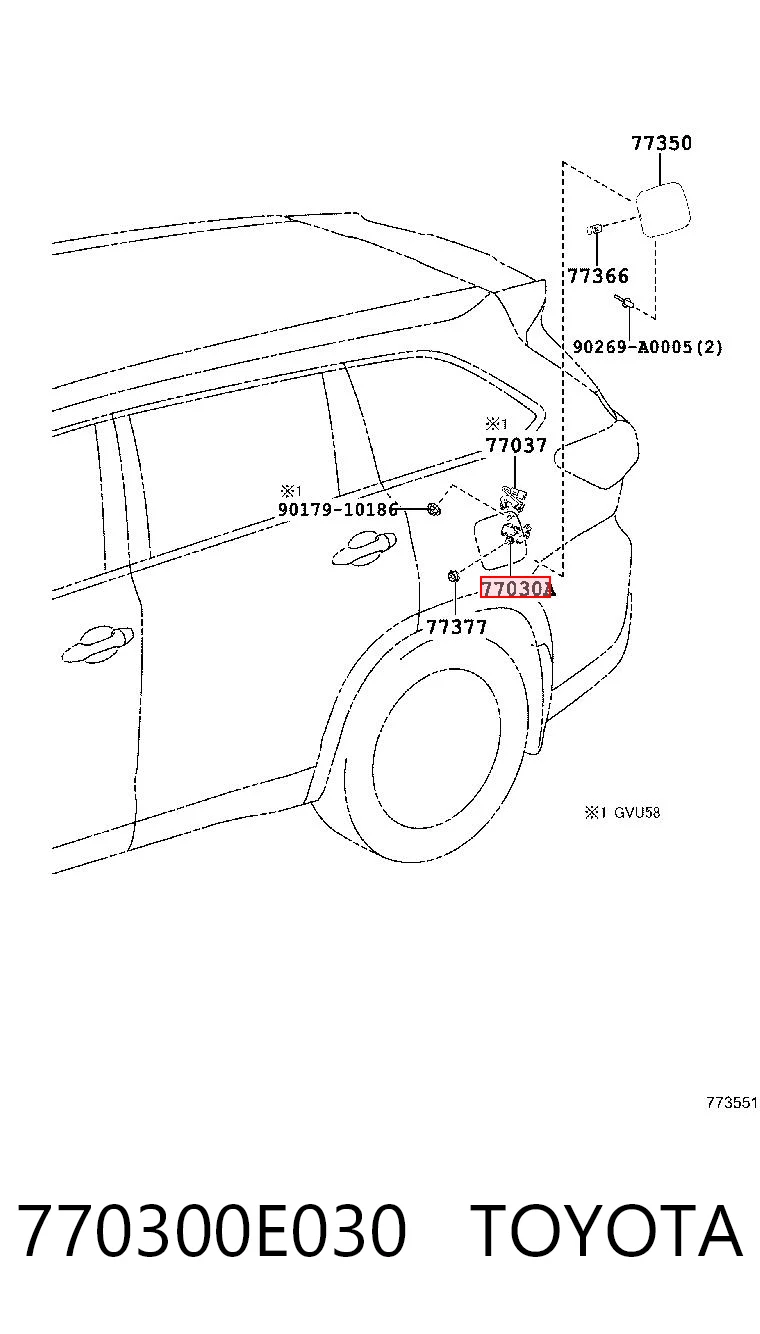 770300E030 Toyota Замок открывания лючка бензобака