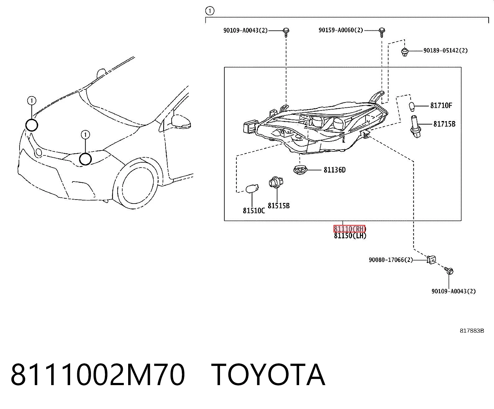 8111002M70 Toyota Фара передняя правая