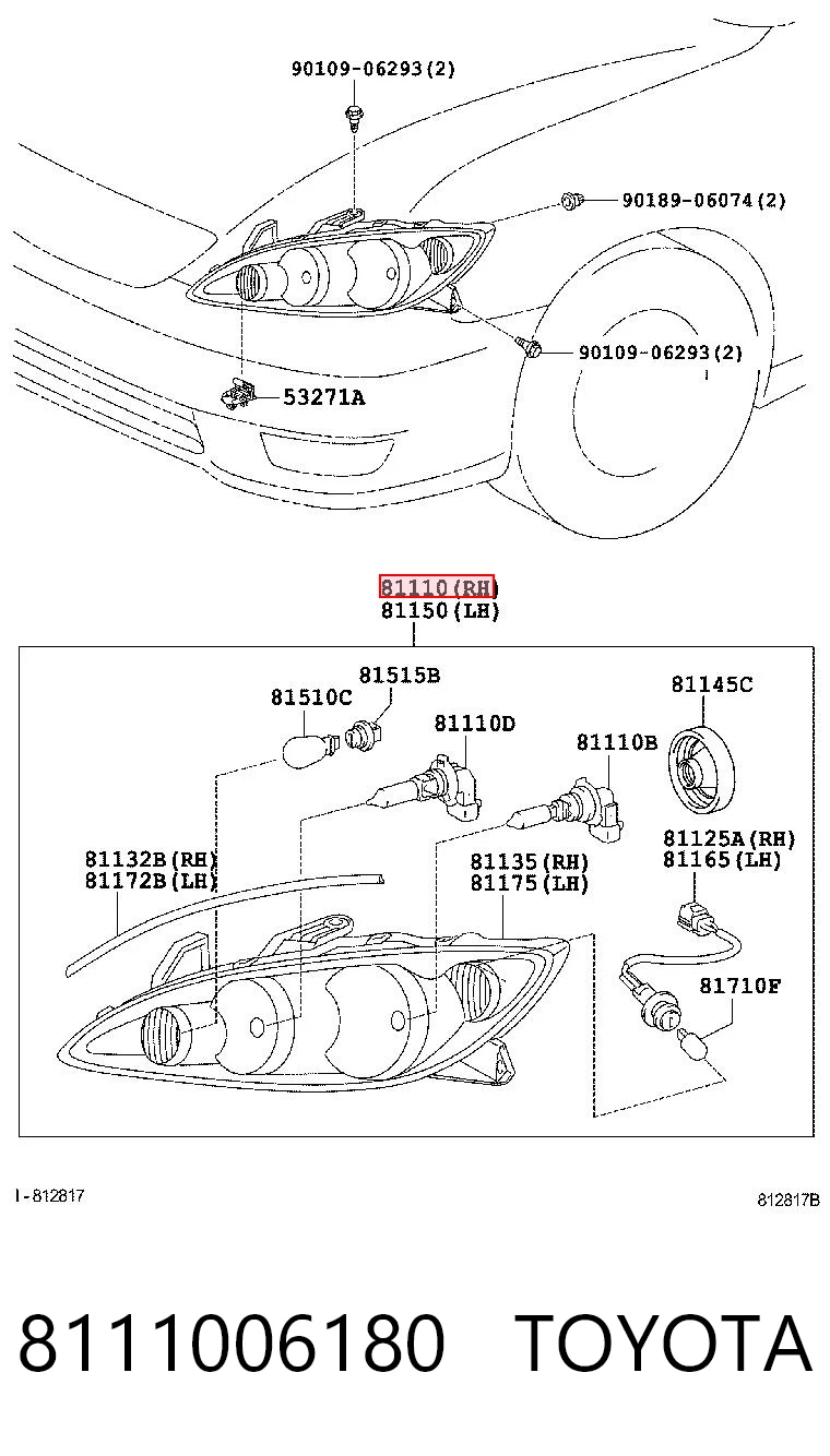 8111006180 Toyota Фара передняя правая