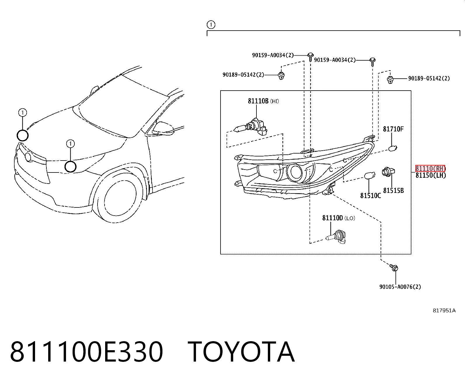811100E330 Toyota Фара передняя правая