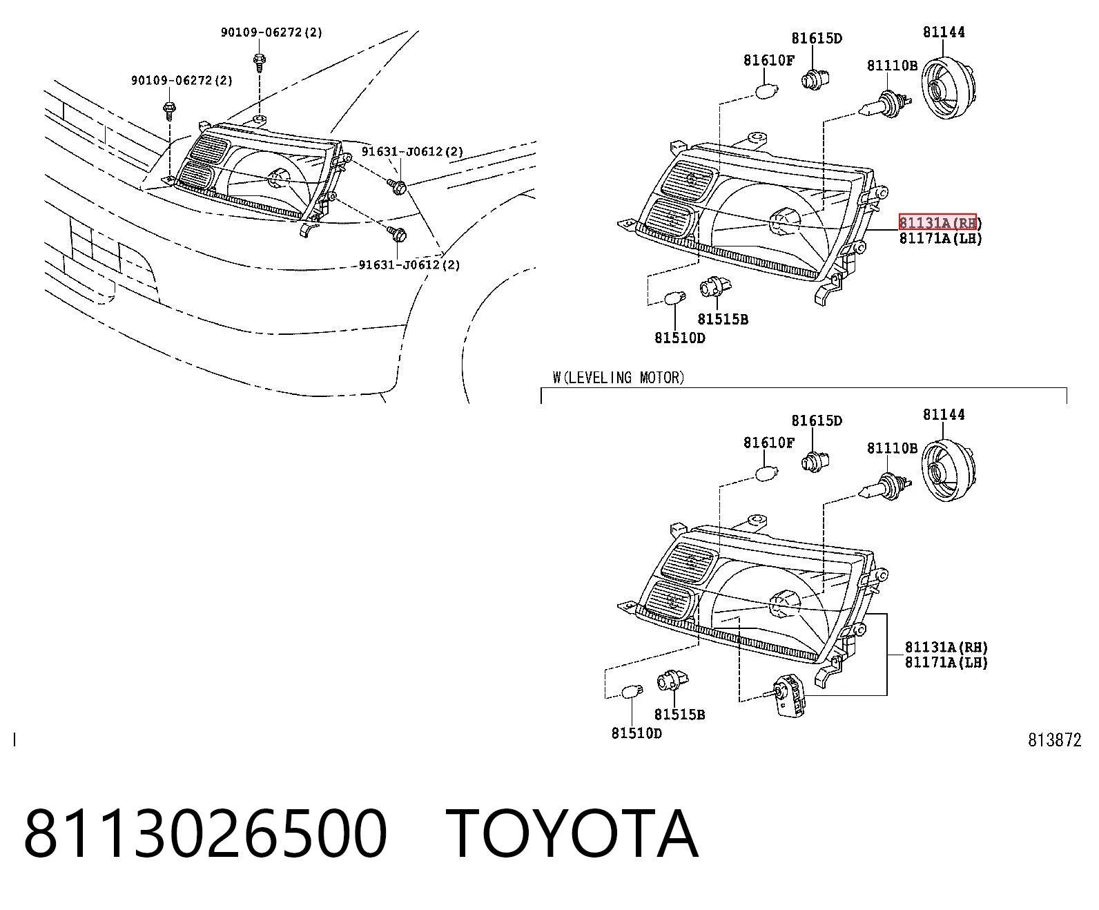 Фара правая TOYOTA 8113026500