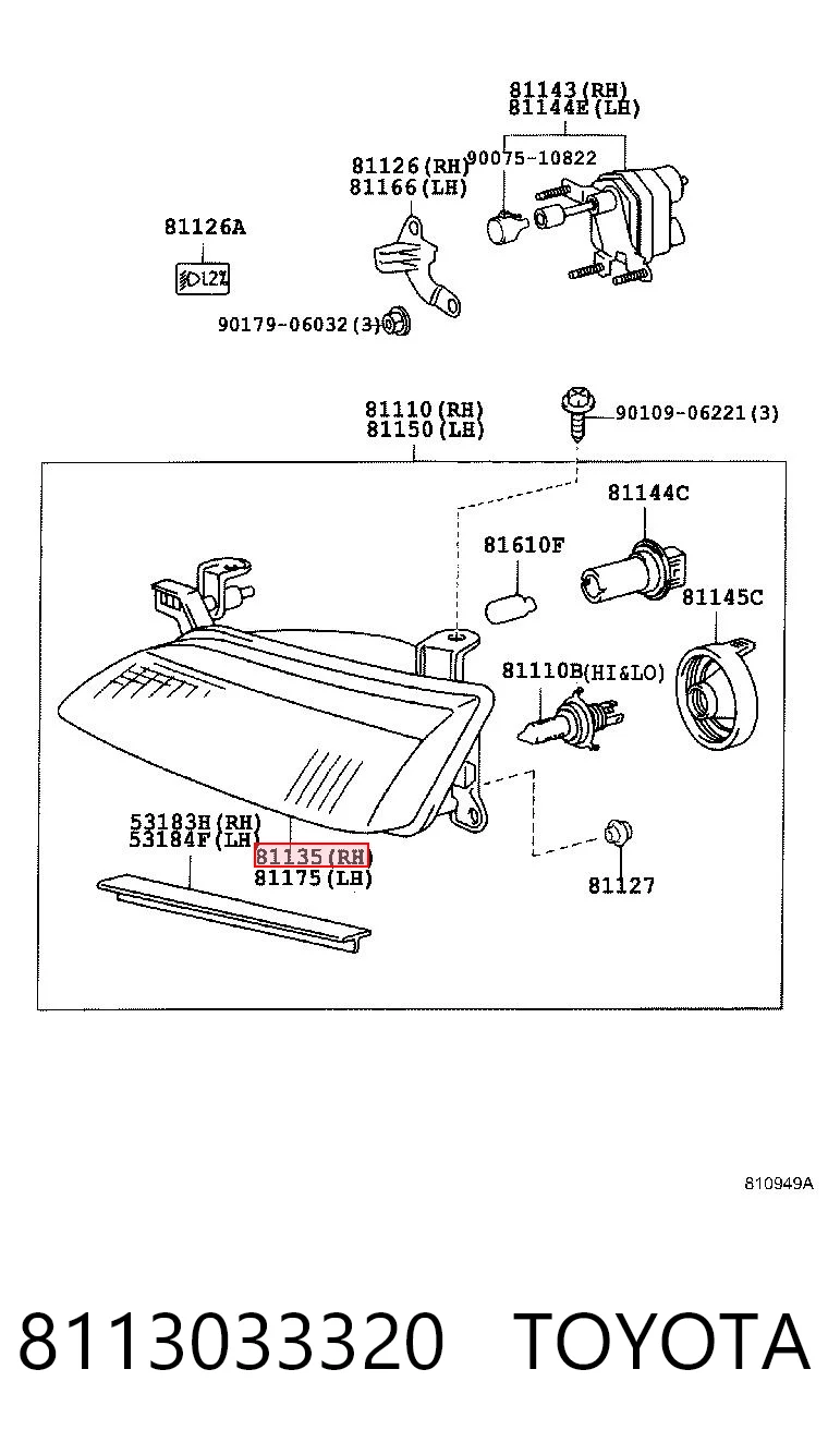 Фара правая TOYOTA 8113033320