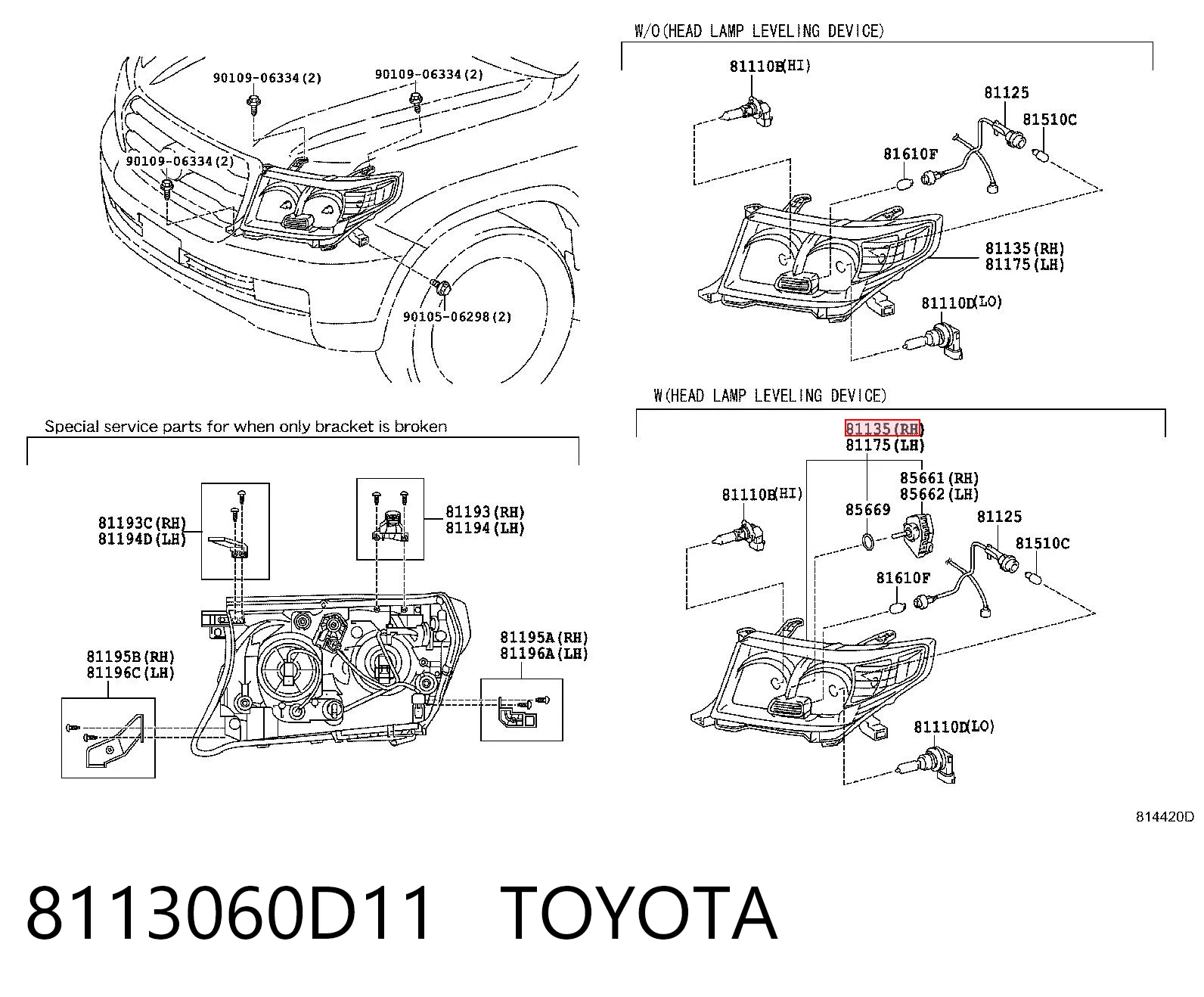 Фара передняя правая на Toyota Land Cruiser  J200