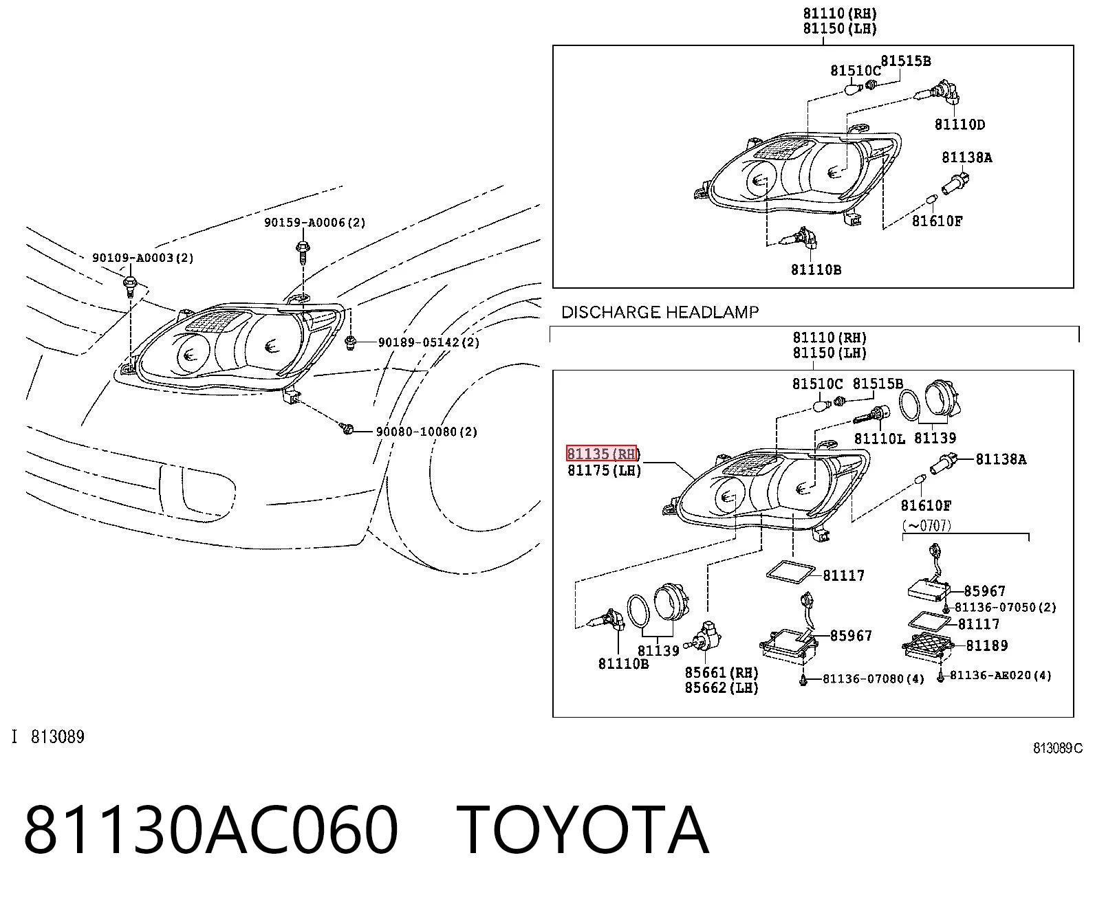 Фара правая TOYOTA 81130AC060