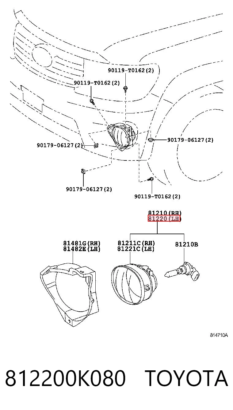 812200K080 Toyota Противотуманная фара левая