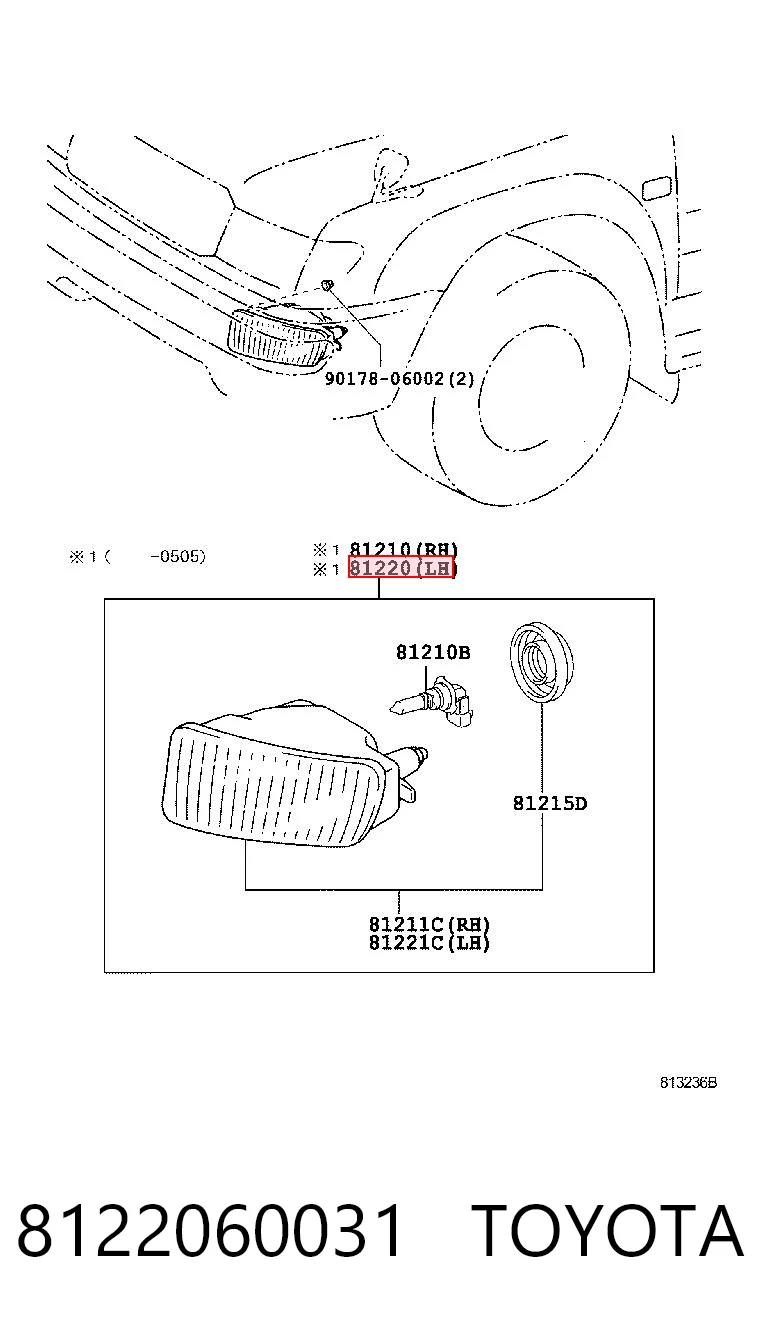 Фара противотуманная, левая Toyota Land Cruiser 100 внедорожник (J10) (1998 - 2005) цена, от 35.40 USD