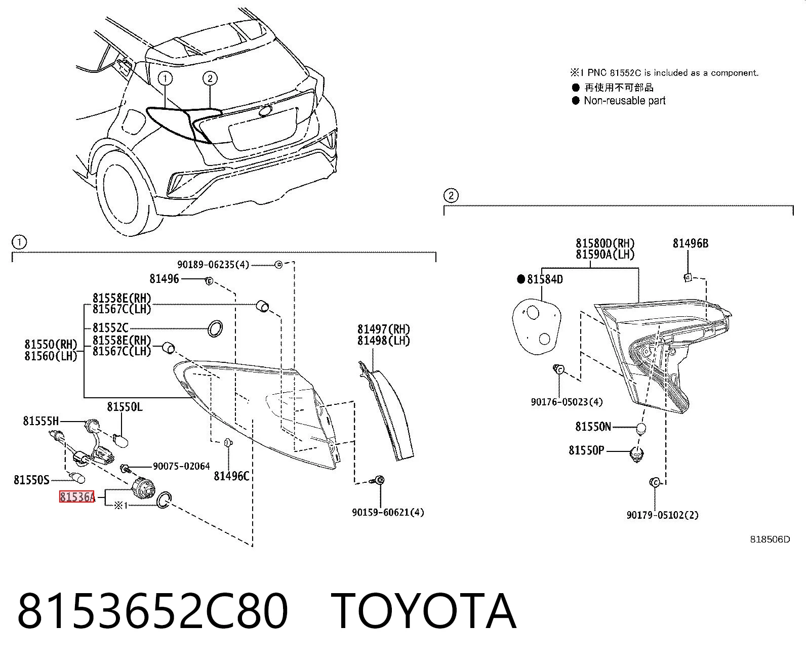 8153652C80 Toyota Лампочка габарита заднего фонаря