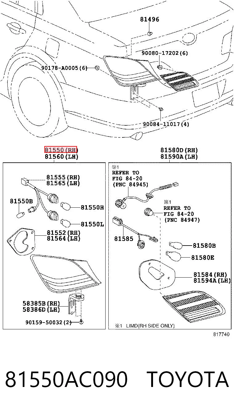 81550AC090 Toyota Задний правый внешний фонарь
