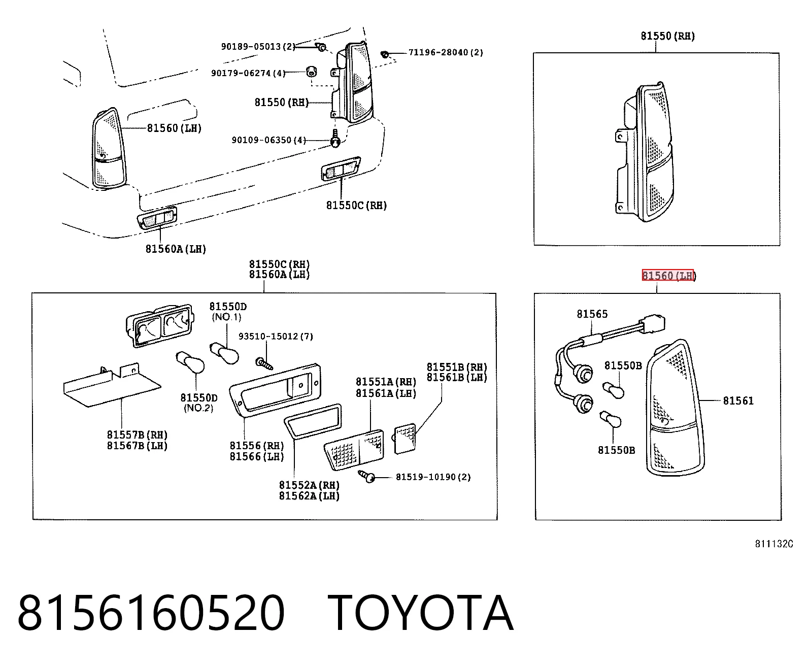 Задняя левая фара Toyota Land Cruiser 90 внедорожник (J9) (1996 - 2002) цена, от 45.06 USD