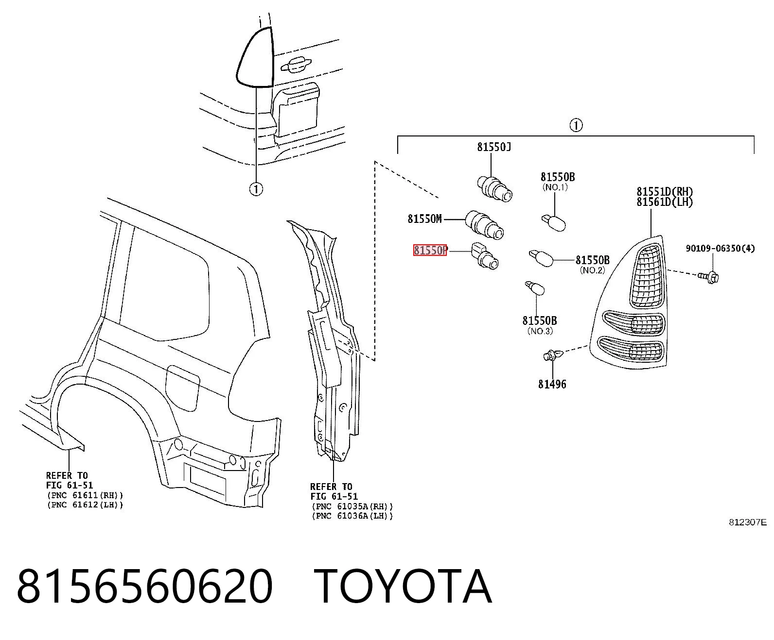 8156560620 Toyota Цоколь (патрон) заднего фонаря