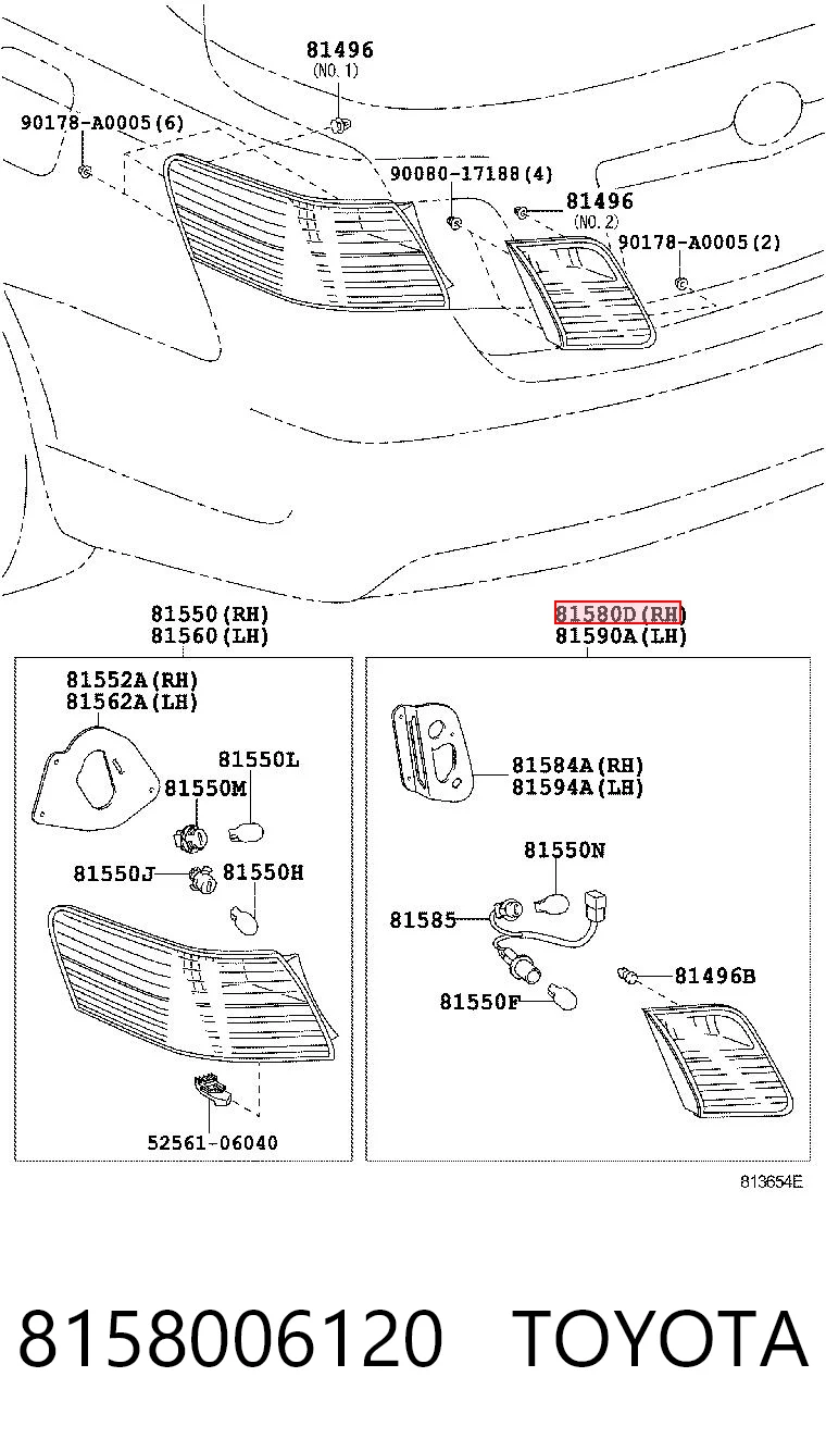 8158006120 Toyota Фара задняя правая внутренняя
