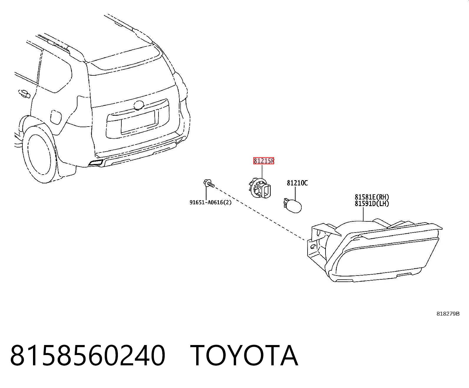 8158560240 Toyota Цоколь (патрон) заднего фонаря