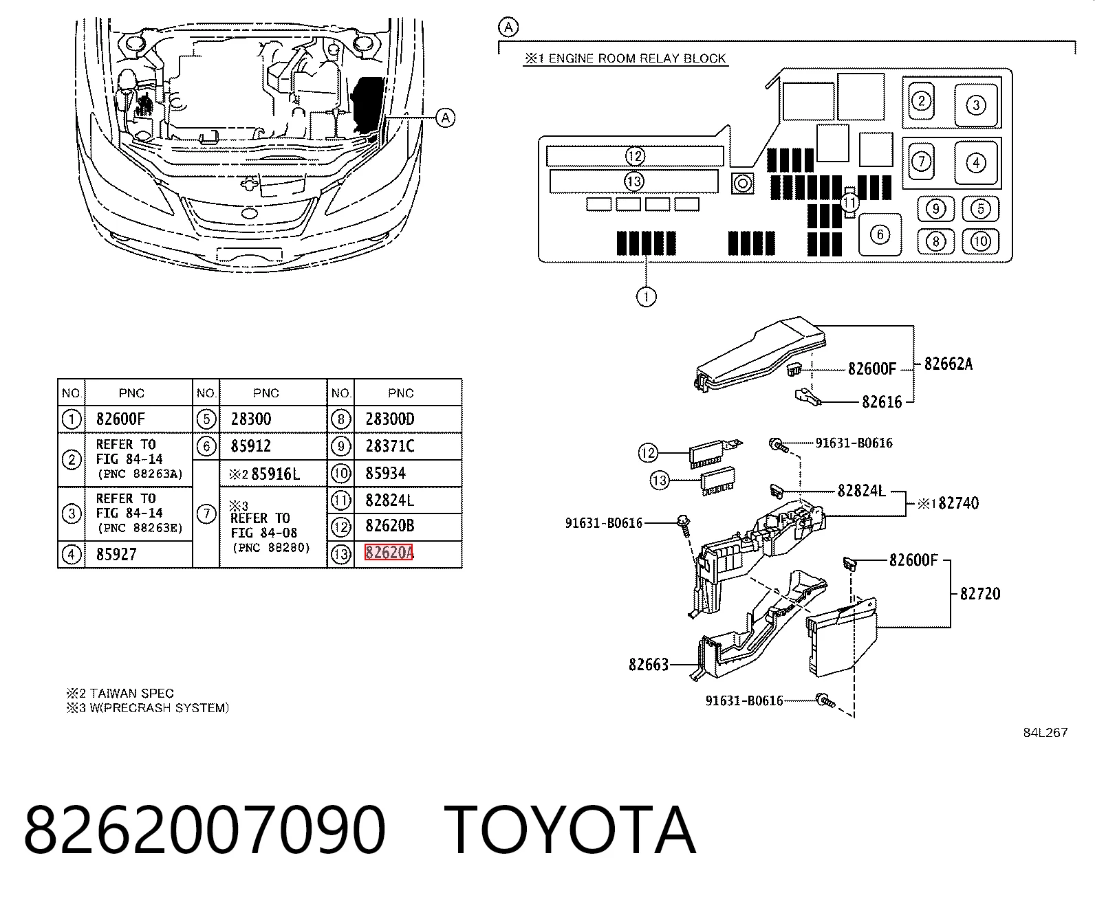 8262007090 Toyota Монтажный блок предохранителей