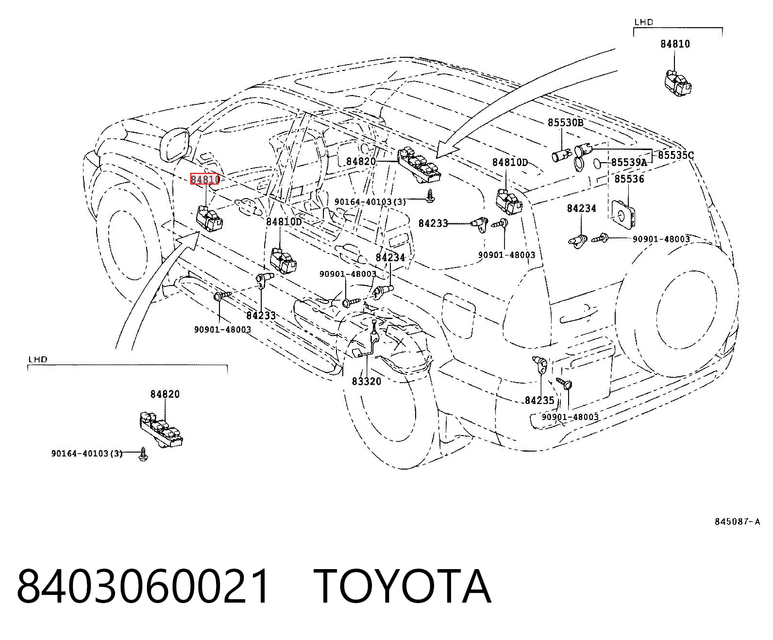 8403060021 Toyota Кнопки переднего левого стекло подъёмника