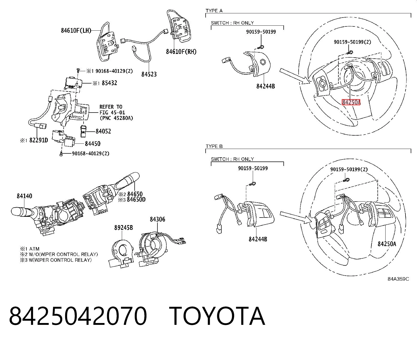 8425042070 Toyota Блок кнопочных переключателей рулевого колеса