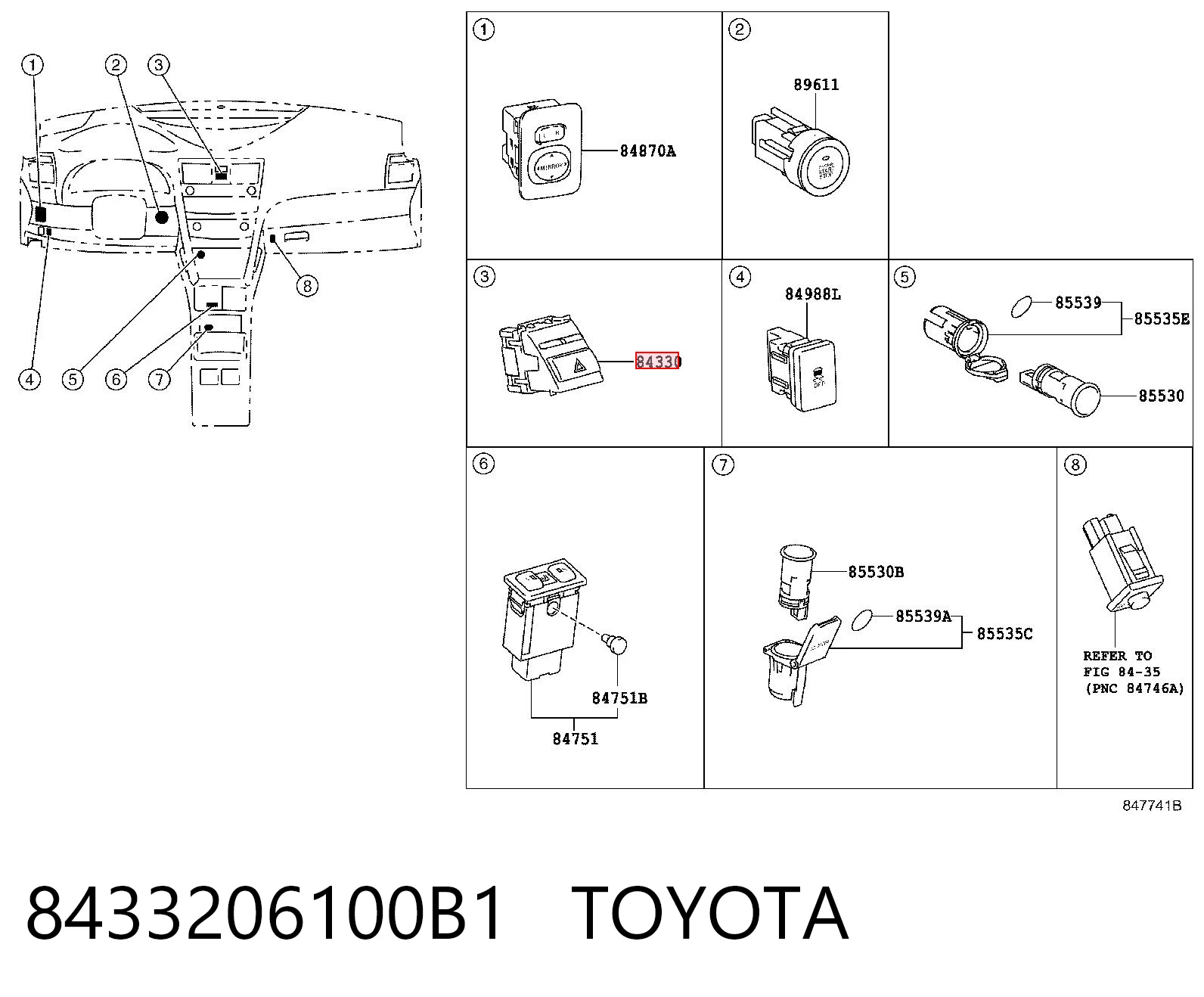 8433206100B1 Toyota Аварийная кнопка