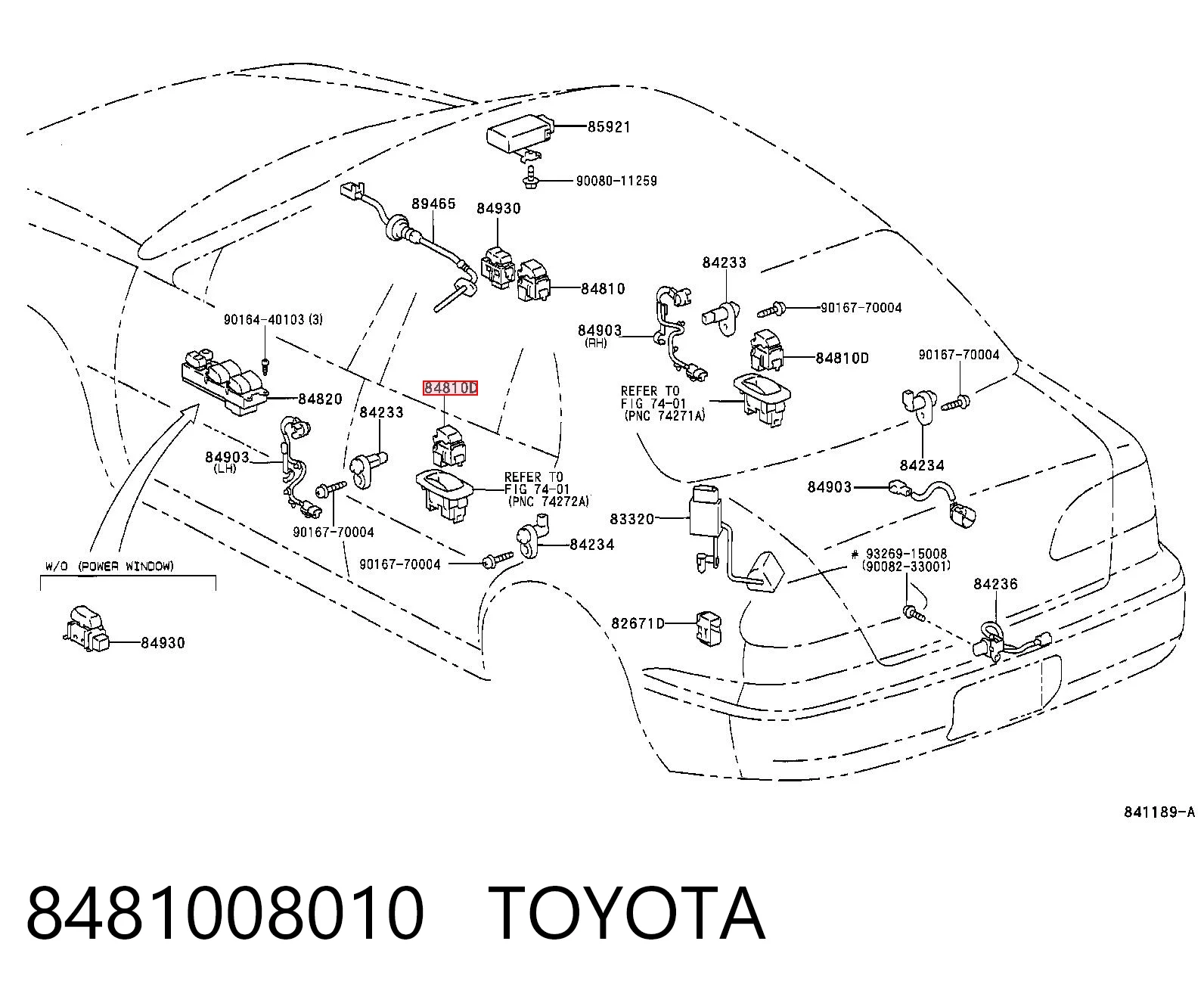 8481008010 Toyota Кнопка подъемника переднего правого стекла