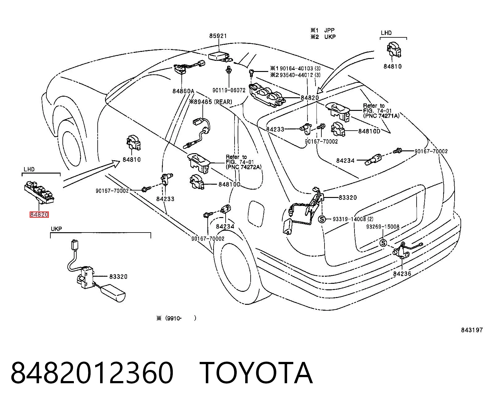 8482012360 Toyota Кнопочный блок управления стеклоподъемником центральной консоли