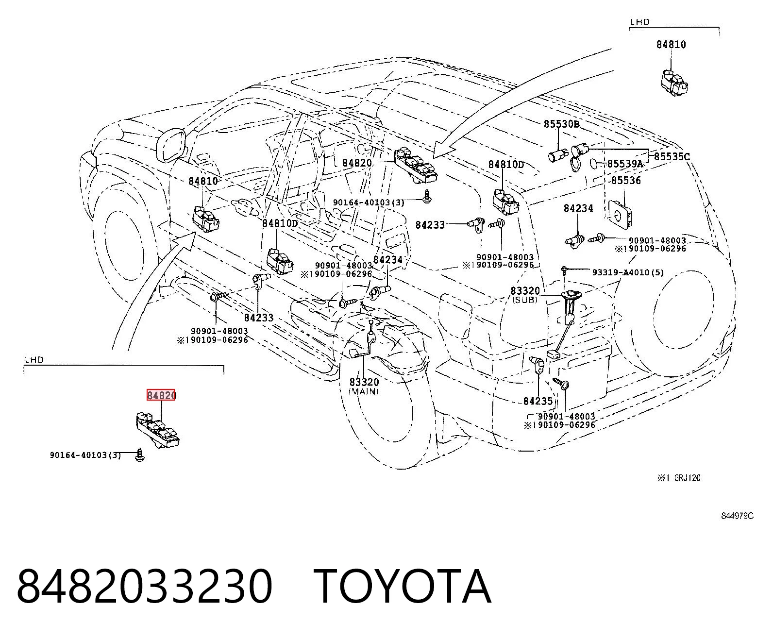 8482033230 Toyota Кнопки переднего левого стекло подъёмника
