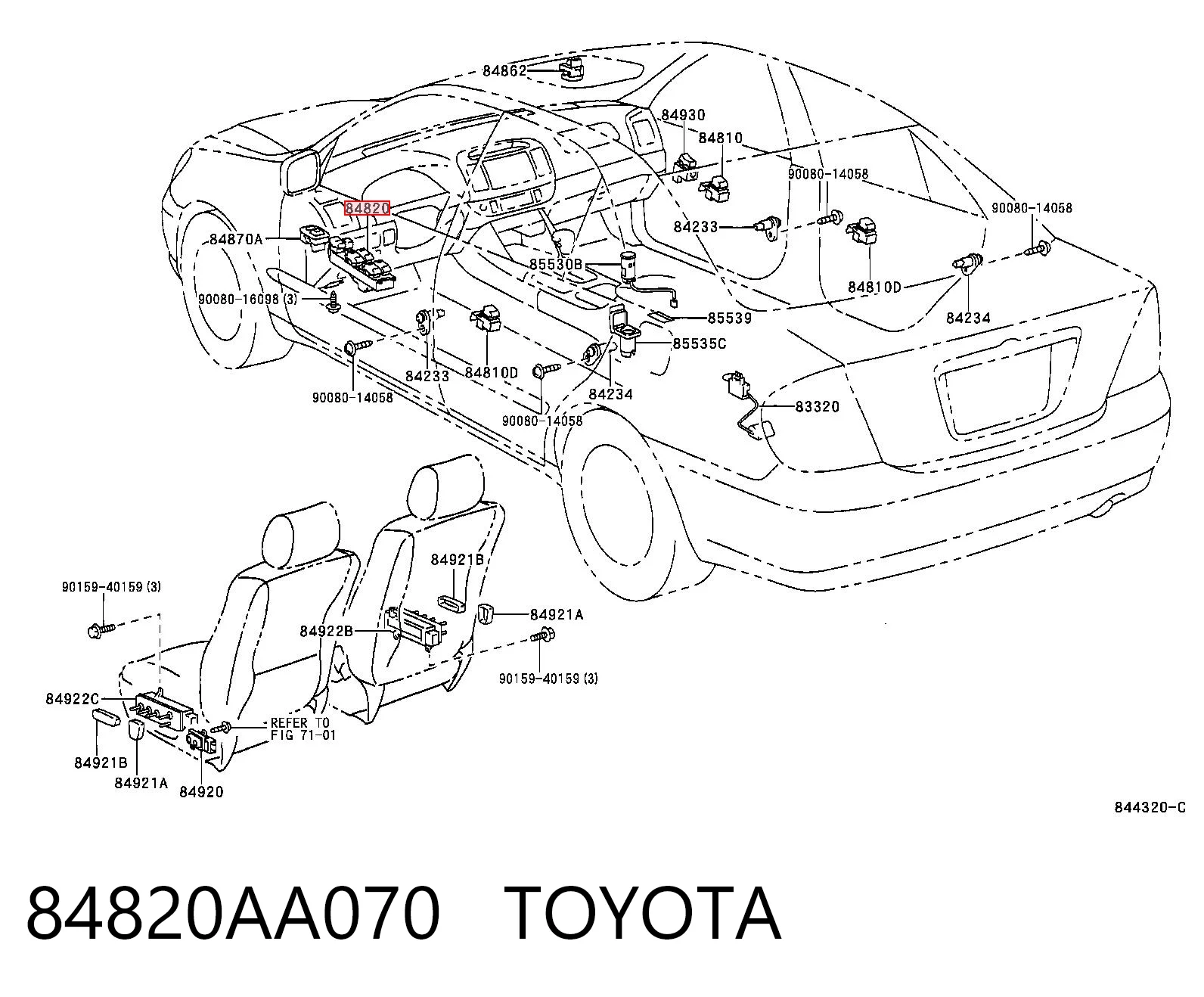 84820AA070 Toyota Кнопочный блок управления стеклоподъемником центральной консоли