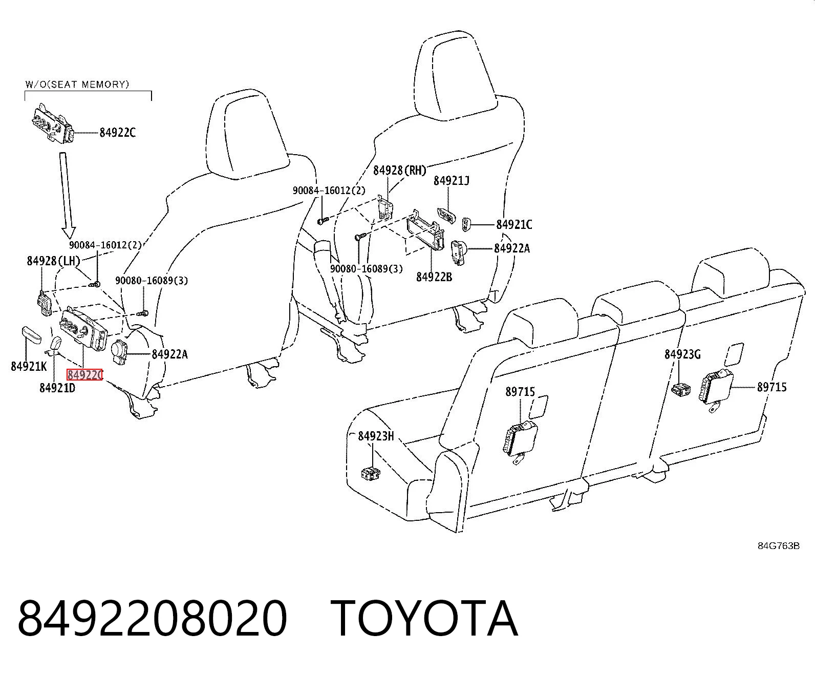 8492208020 Toyota Блок кнопок механизма регулировки сидений, левый