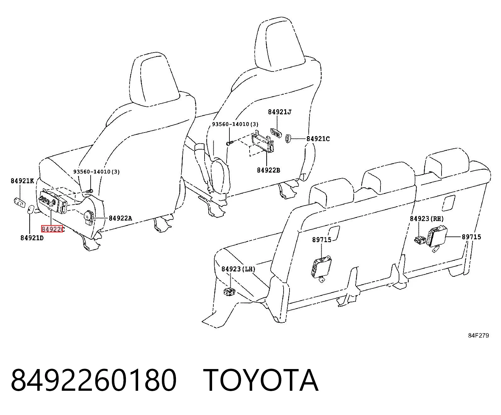 8492260180 Toyota Блок кнопок механизма регулировки сидений, левый