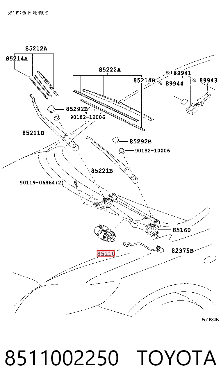 8511002250 Toyota Мотор стеклоочистителя передний