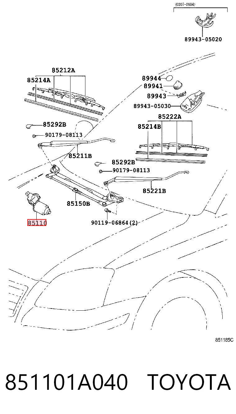 851101A040 Toyota Мотор стеклоочистителя передний