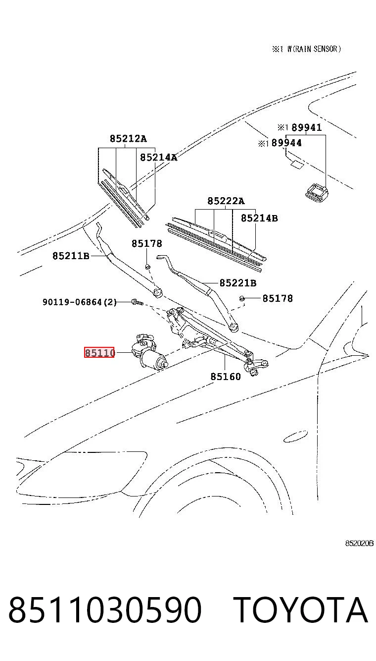 8511030590 Toyota Мотор стеклоочистителя передний