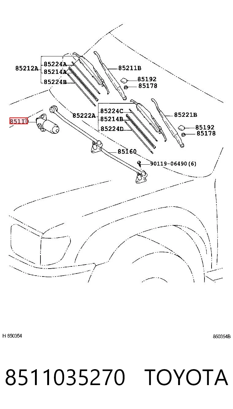8511035270 Toyota Мотор стеклоочистителя передний