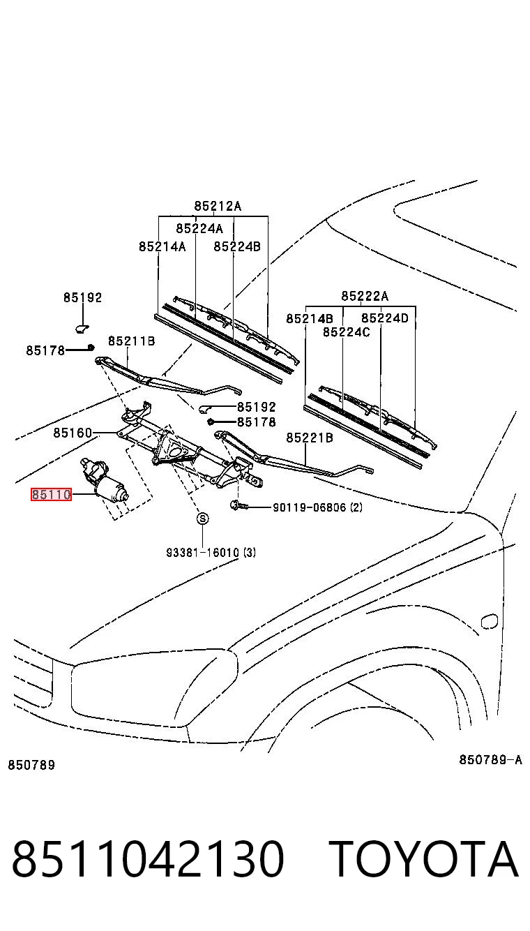 8511042130 Toyota Мотор стеклоочистителя передний