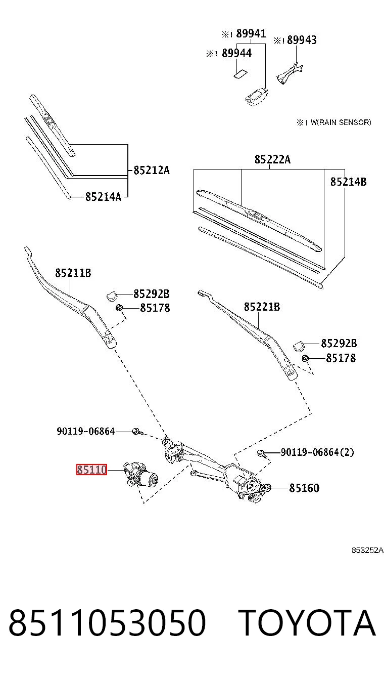 8511053050 Toyota Мотор стеклоочистителя передний