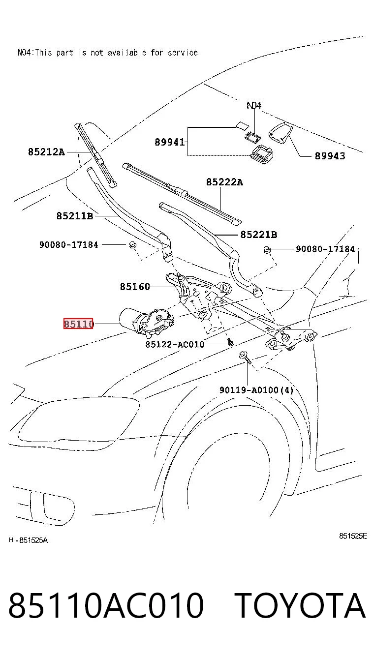 85110AC010 Toyota Мотор стеклоочистителя передний