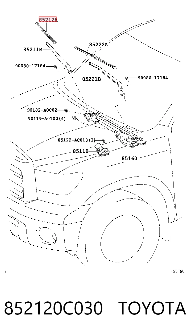 852120C030 Toyota Щетка стеклоочистителя лобового стекла, пассажирская