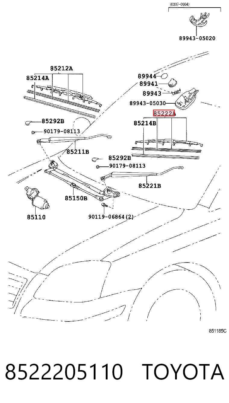 8522205110 Toyota Щетка заднего стеклоочистителя