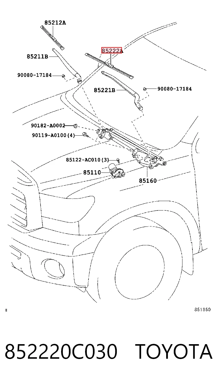 852220C030 Toyota Щетка-дворник лобового стекла, водительская