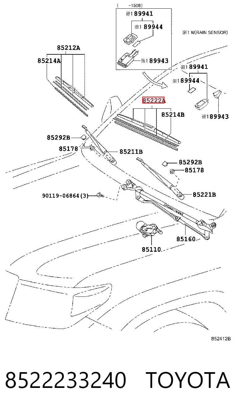 8522233240 Toyota Щетка-дворник лобового стекла, водительская