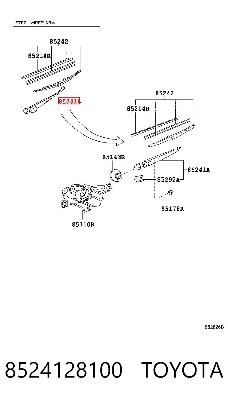 8524128100 Toyota Рычаг-поводок дворника заднего стекла