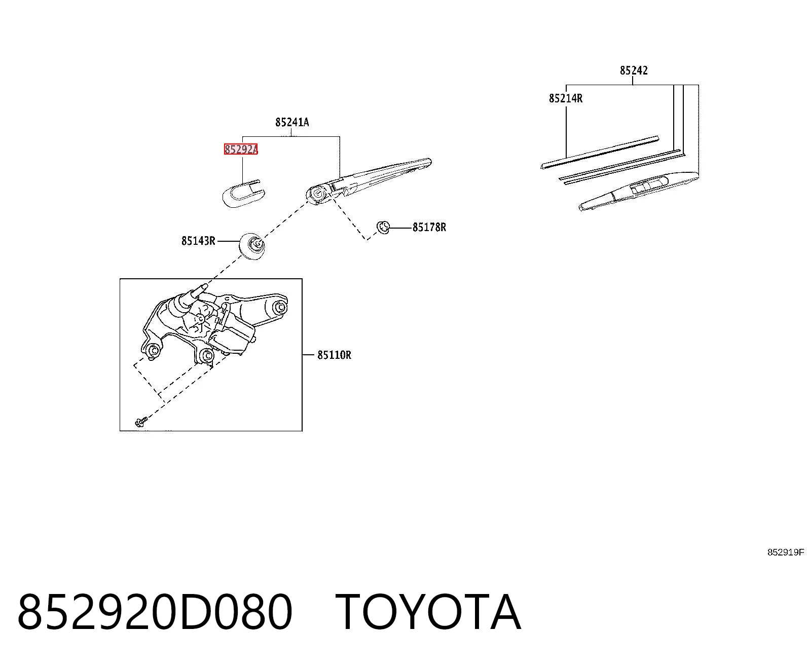 852920D080 Toyota Рычаг-поводок дворника заднего стекла