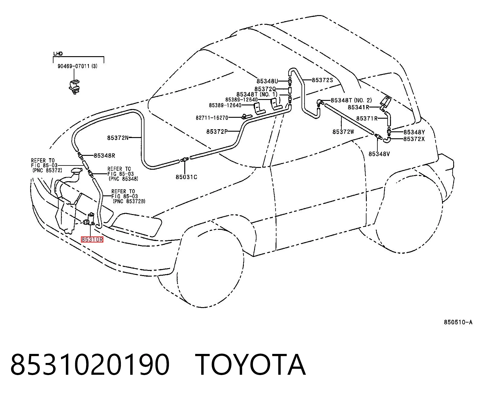 8531020190 Toyota Мотор омывателя лобового стекла