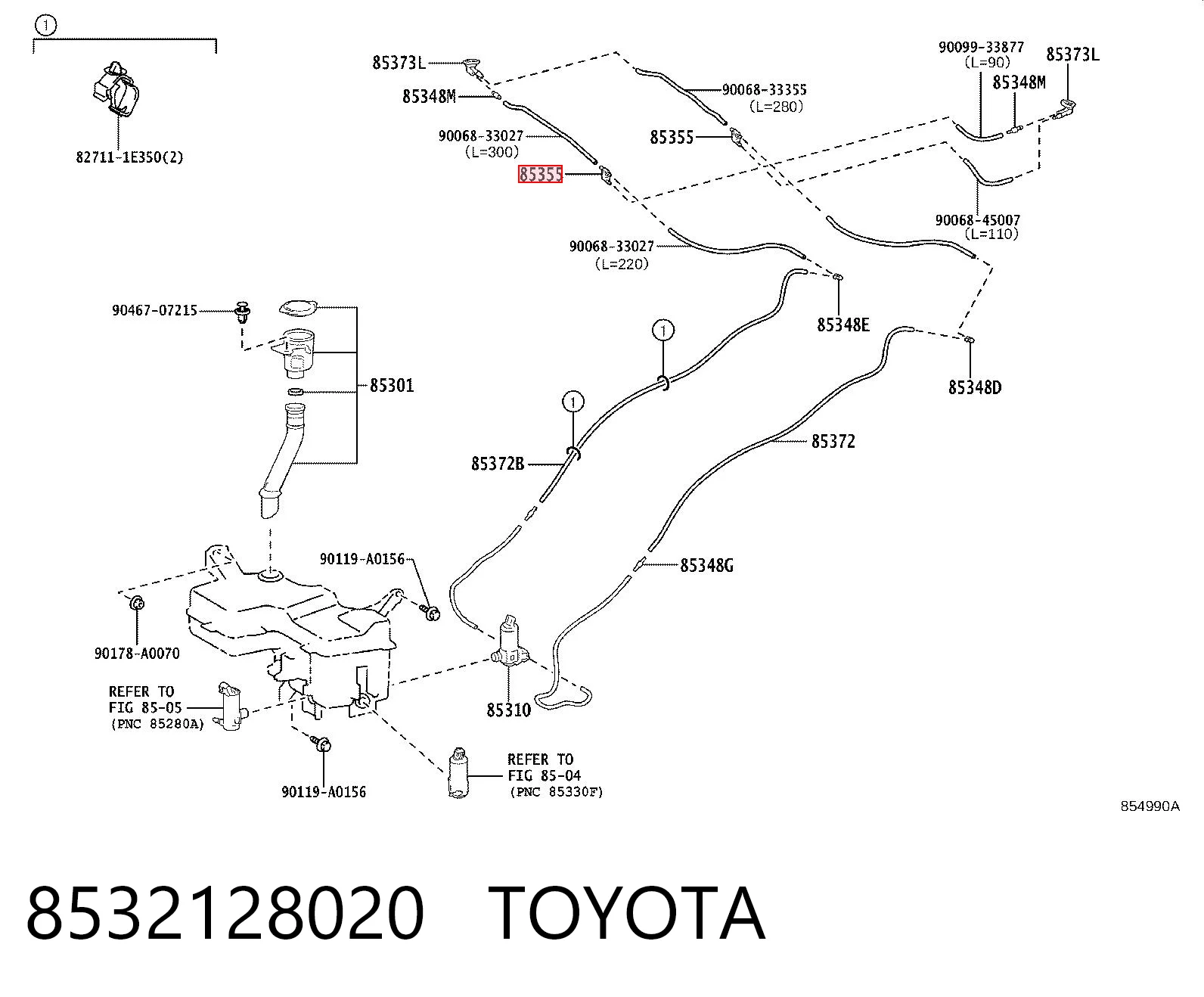 8532128020 Toyota Тройник системы стеклоомывателя