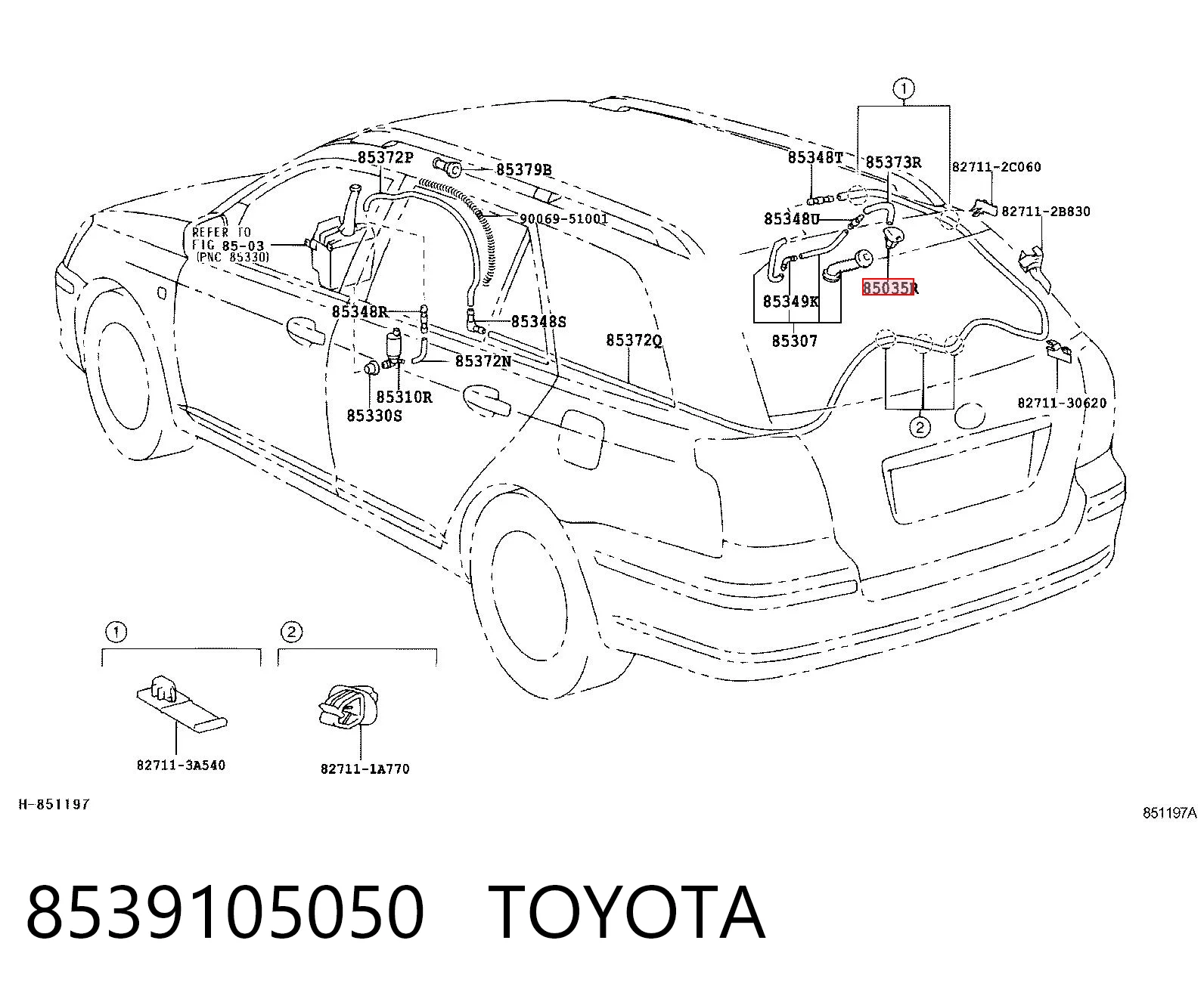 8539105050 Toyota Форсунка омывателя заднего стекла