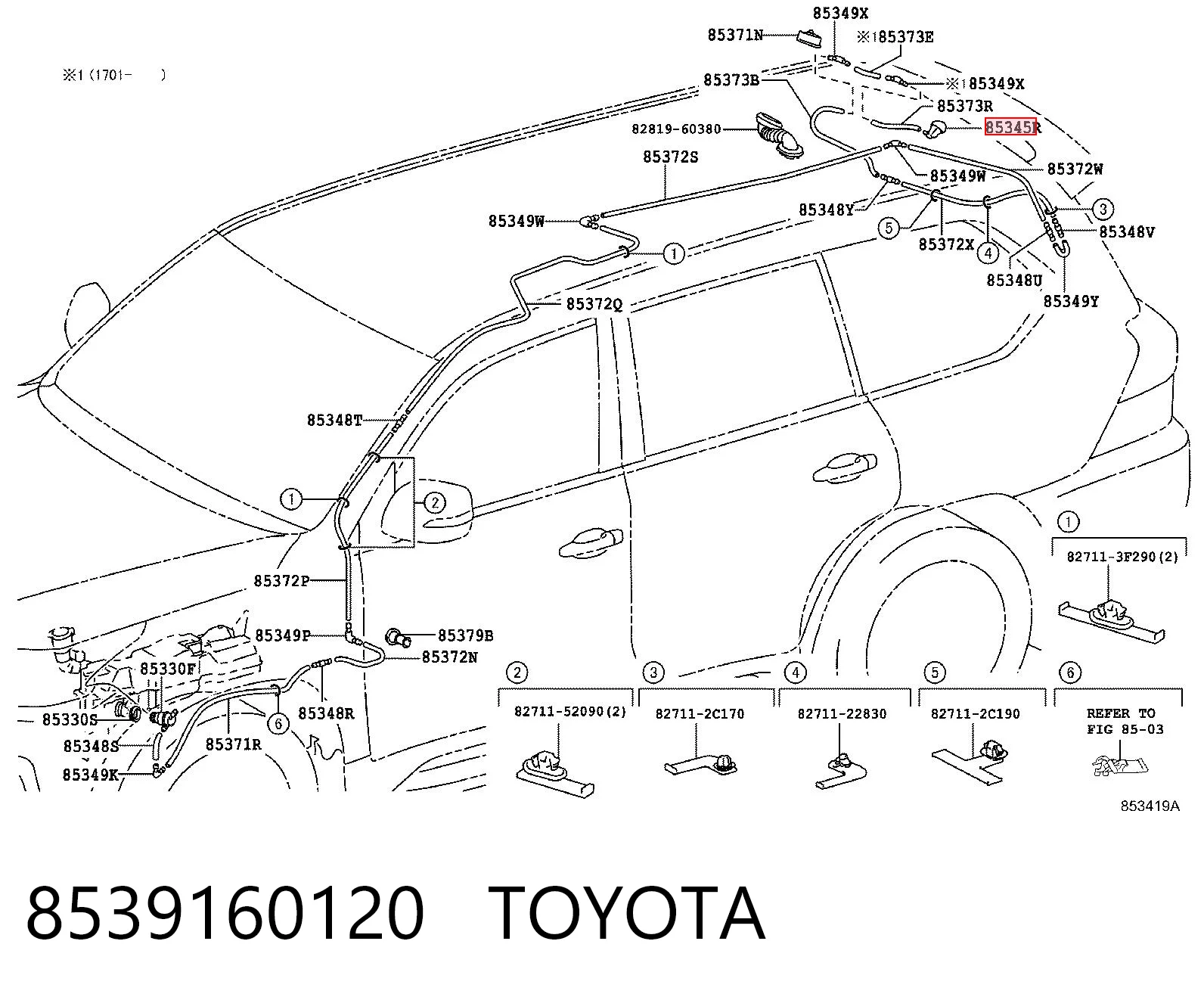 8539160120 Toyota Форсунка омывателя заднего стекла