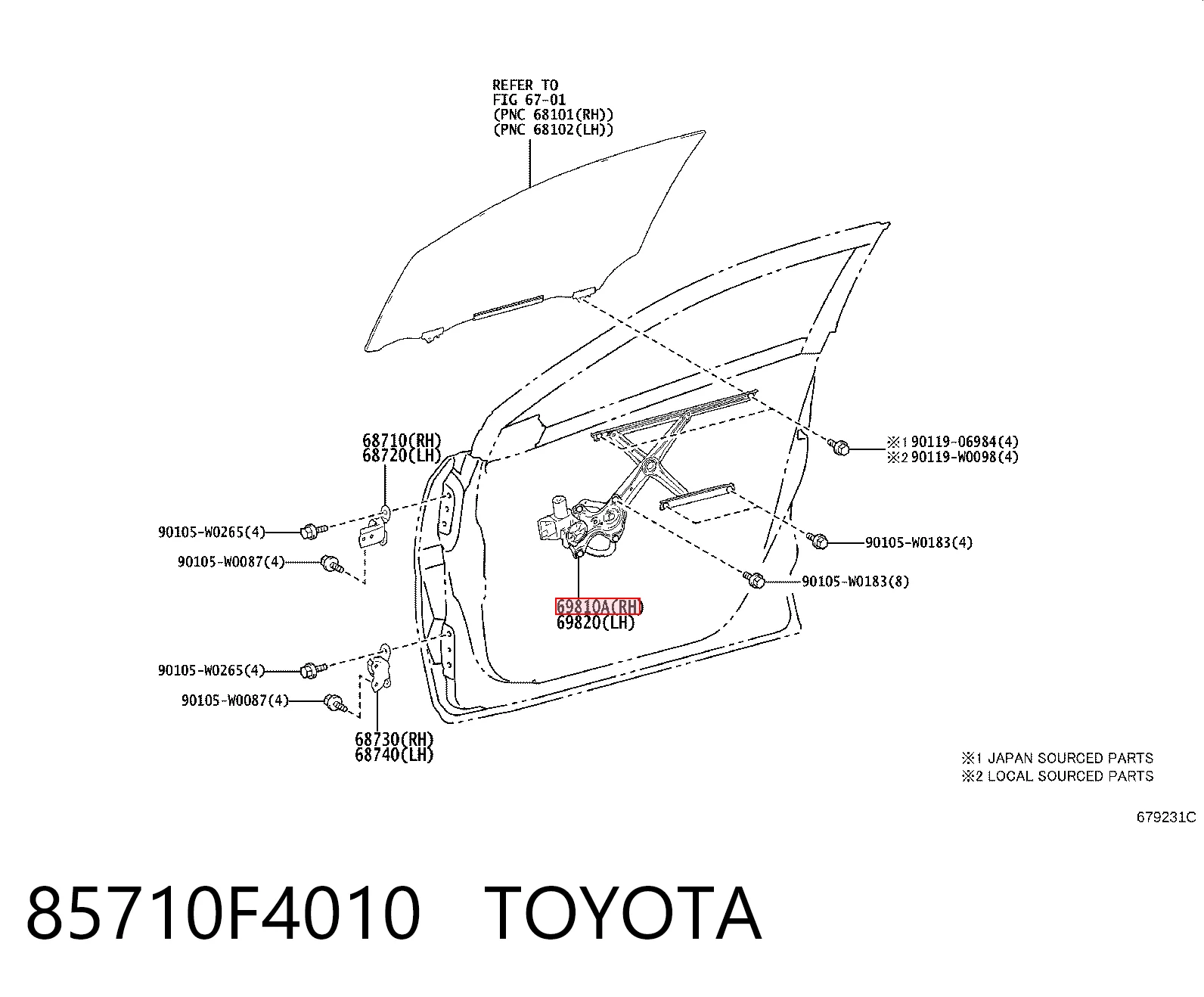 Механизм подъема стекол на Toyota C-HR  X10