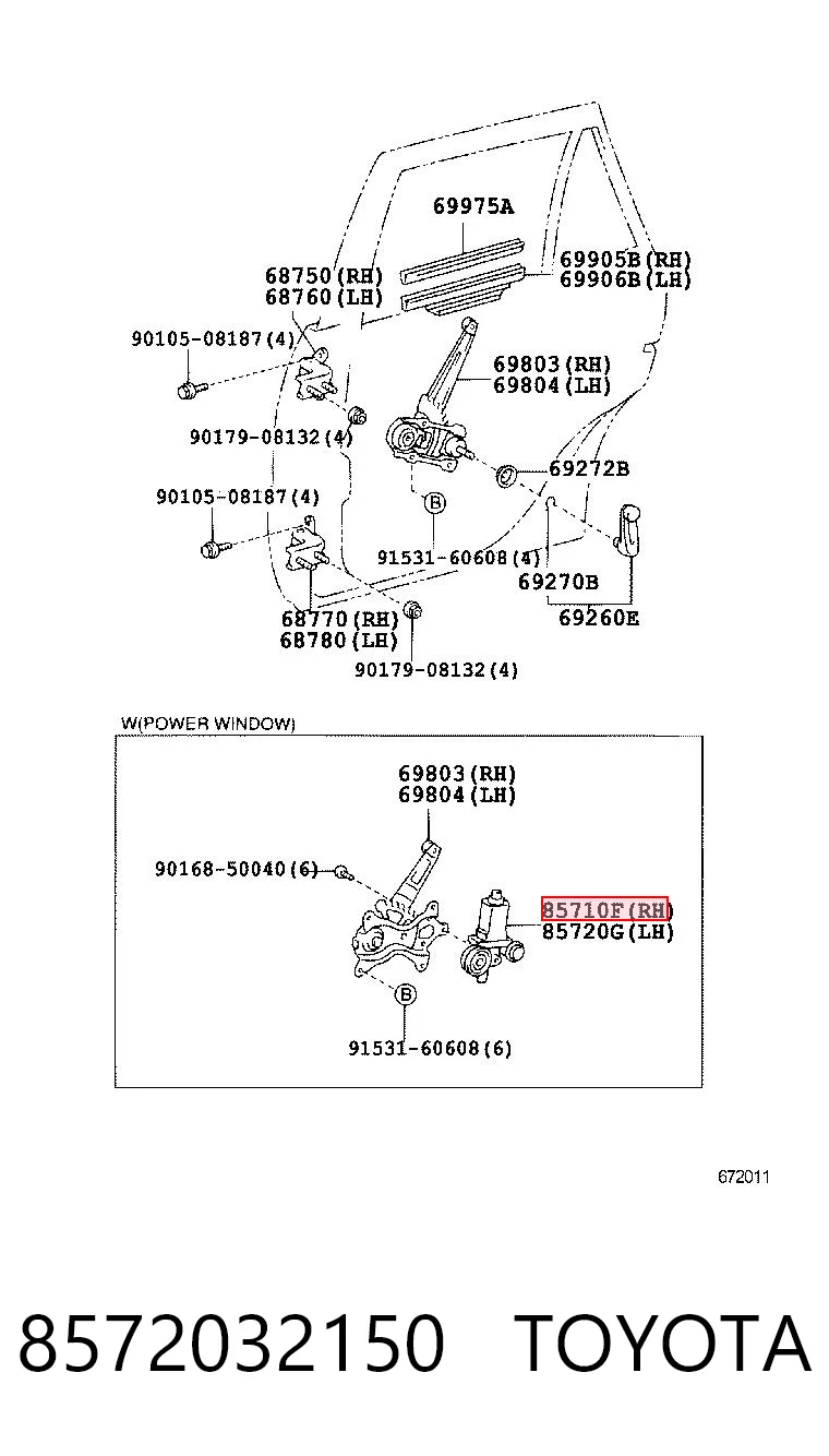 8572032150 Toyota Мотор стеклоподъемника двери задней, правой