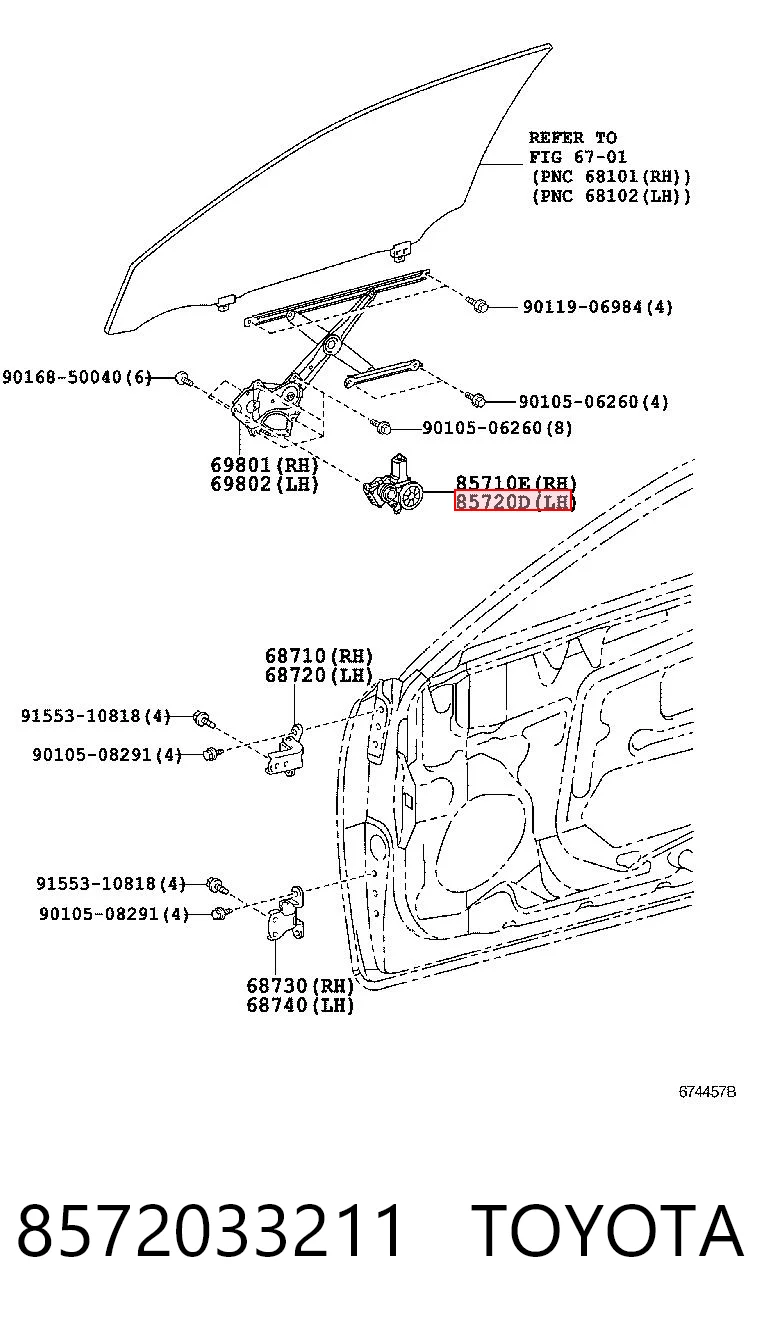 8572033211 Toyota Мотор стеклоподъемника двери передней, левой